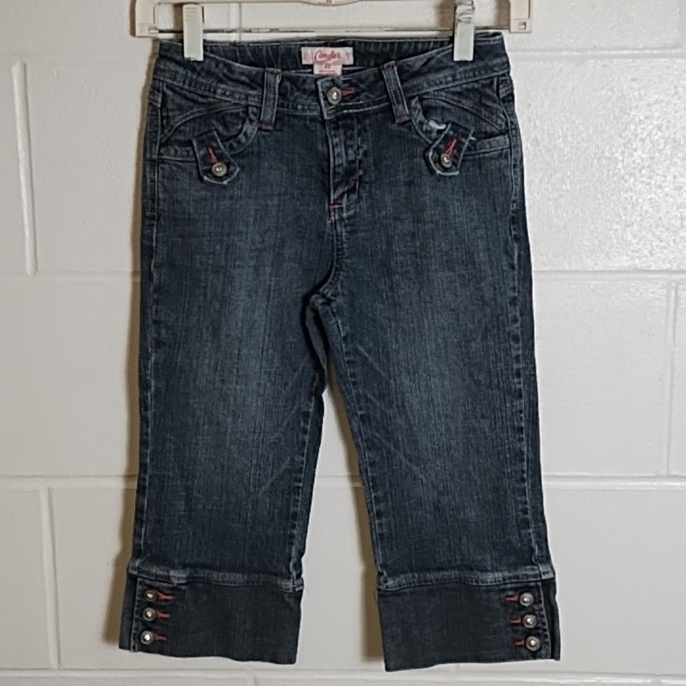 Candies Stretch Denim Capri Jeans Pink Stitching Rhinestone Buttons & Accents 12